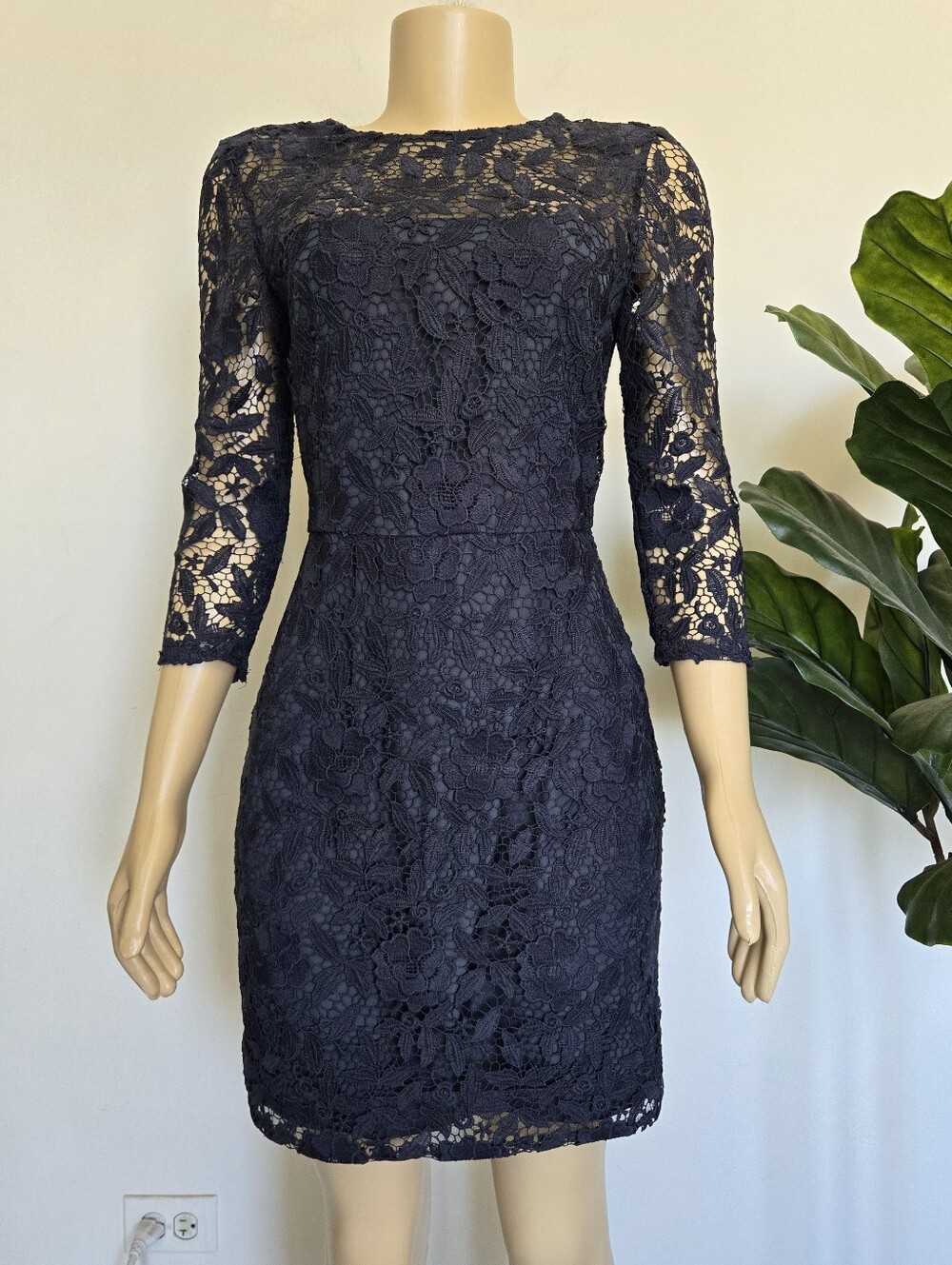 J.Crew Collection Floral Lace Sheath Dress Navy Blue Size 4 Women's